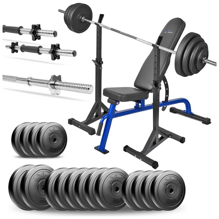 Zestaw do ćwiczeń 109kg siłownia ławeczka gryf hantle obciążenia