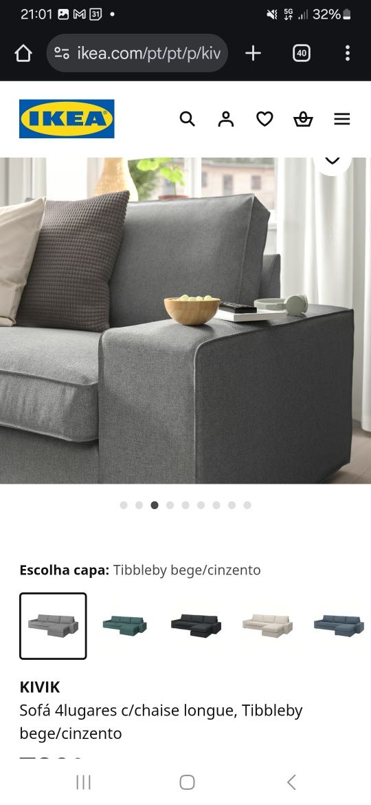 Sofá KIVIK IKEA 4 lugares com chaise longue
Usado como novo - estrutur
