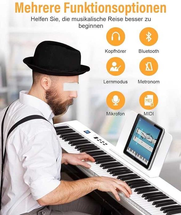 Składany Keyboard Pianino Fortepian z 88 Klawiszami MIDI Bluetooth LCD