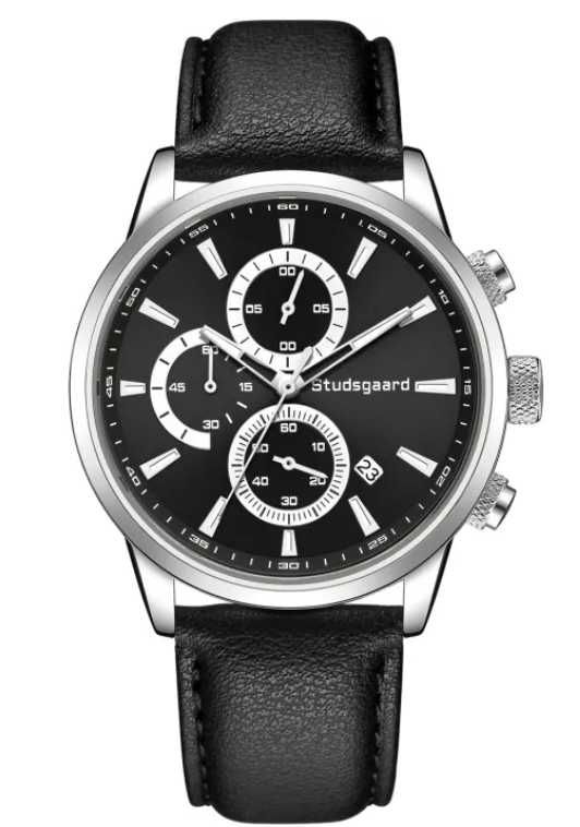 Studsgaard Chronograph czarny na skórzanym pasku! omega iwc tissot