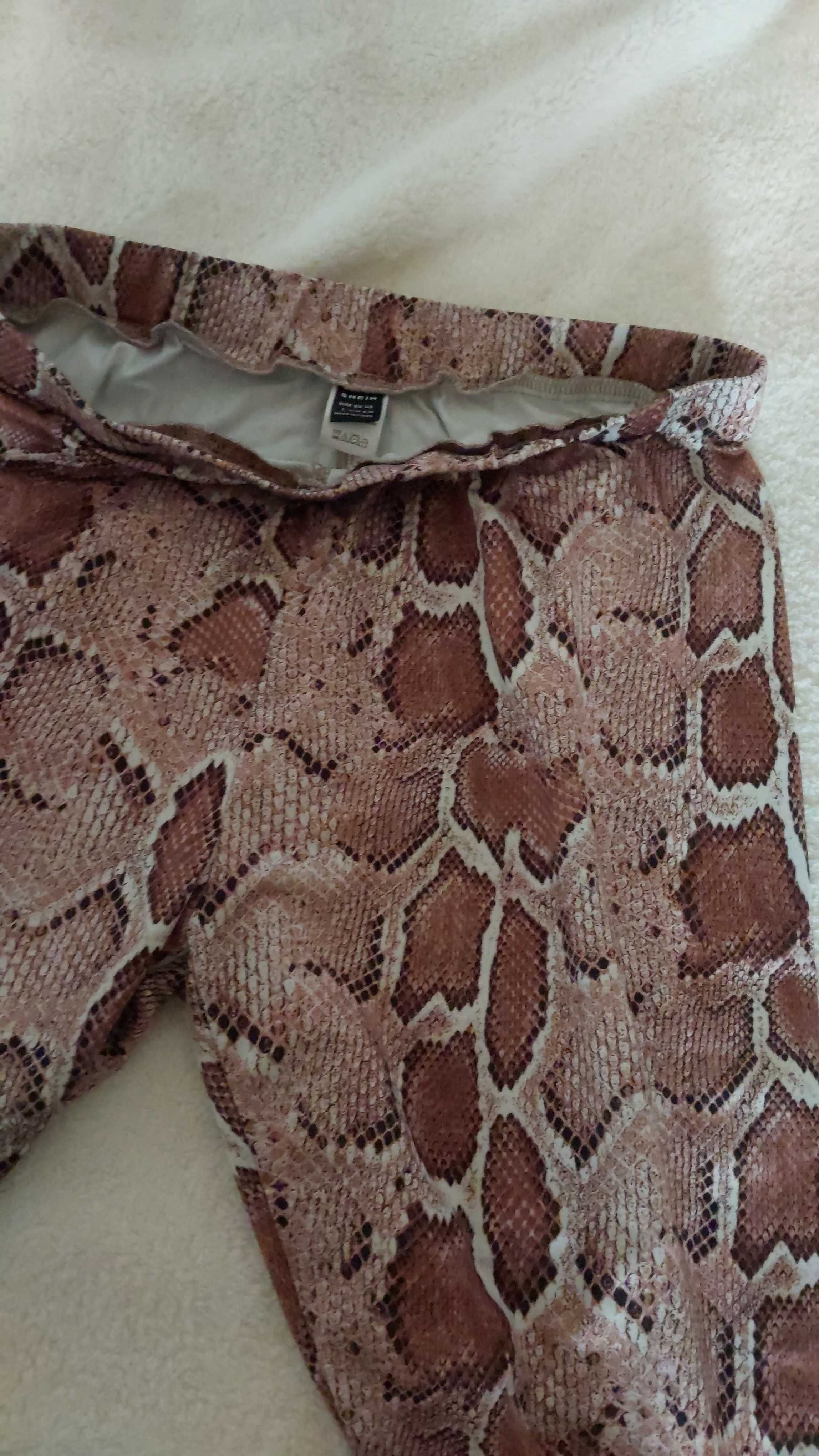 Shein Leginsy damskie 40 wzór zwierzecy Spodnie L Rurki Wzór wężowy