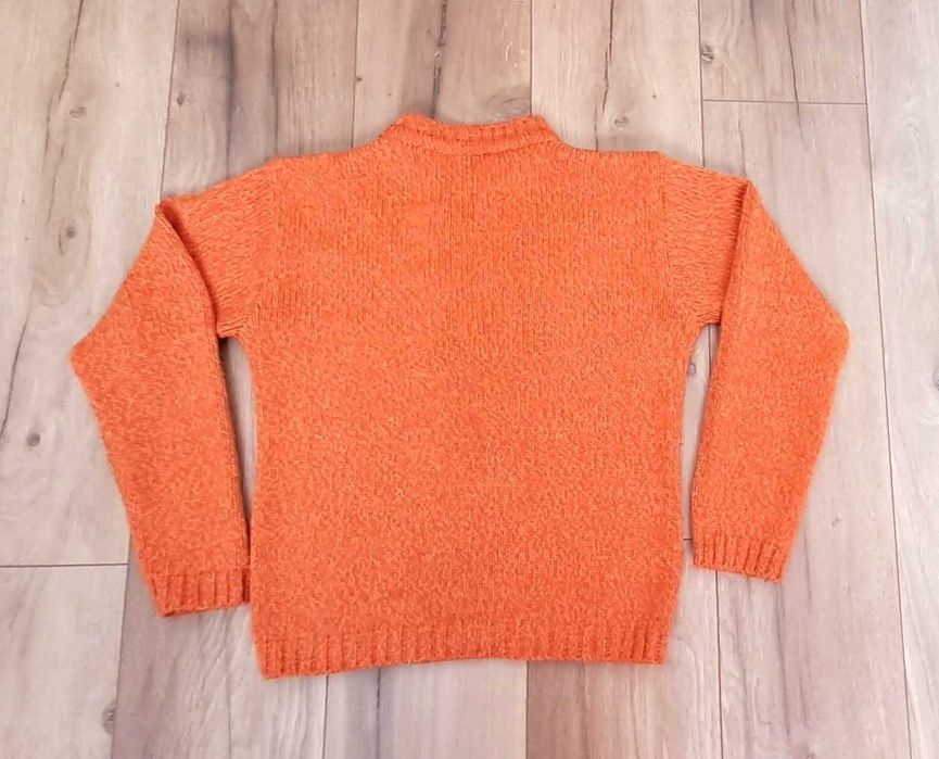 Sweter pulower z wełną vintage z aplikacją orange pomarańcz M