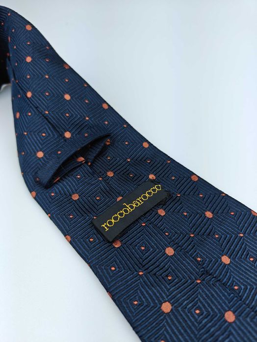 Roccobarocco granatowy włoski jedwabny krawat w kropki wrz339