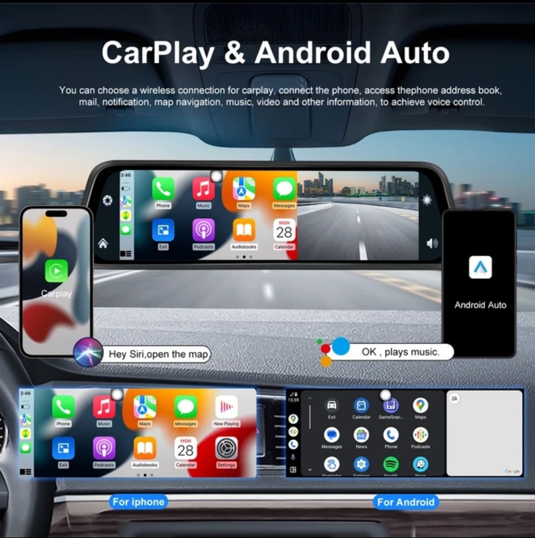 Espelho retrovisor 12 polegadas com Dashcam DVR 4K rádio FM Wi-Fi NOVO