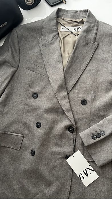 Marynarka żakiet ZARA cienka wełniana prosta rozm. 36/S