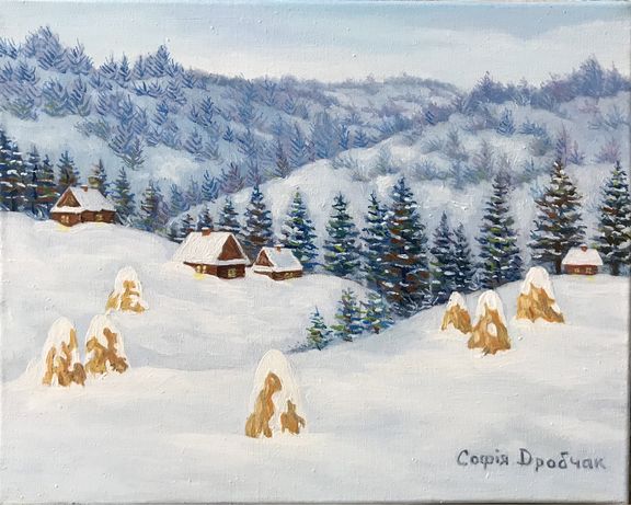 Зимовий карпатський пейзаж -оригінальний живопис