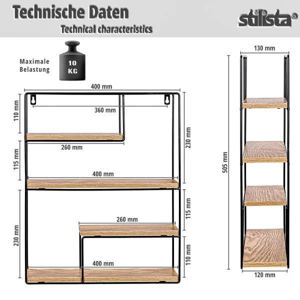 Designerska półka STILISTA® prostokątna z jasnego drewna regał