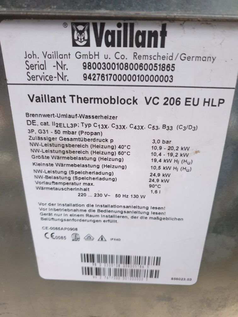 Piec kocioł gazowy Vaillant 10-20kW dwufunkcyjny