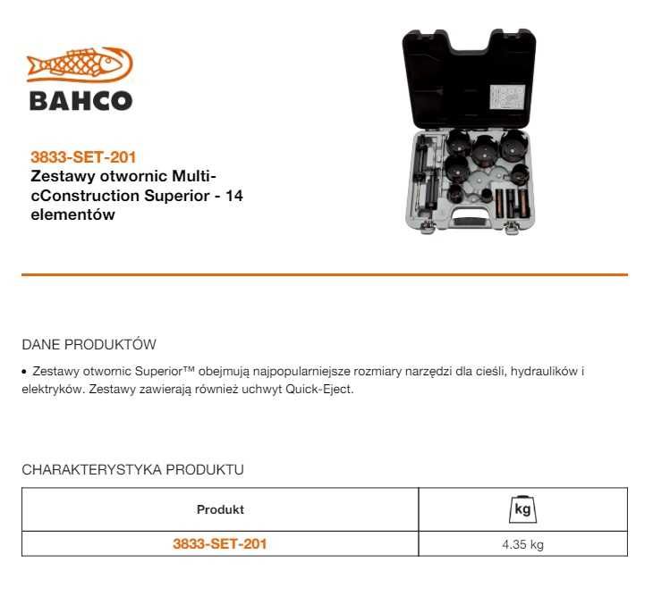 Zestaw otwornic węglikowych BAHCO  - 14 elementów 3833-SET-201