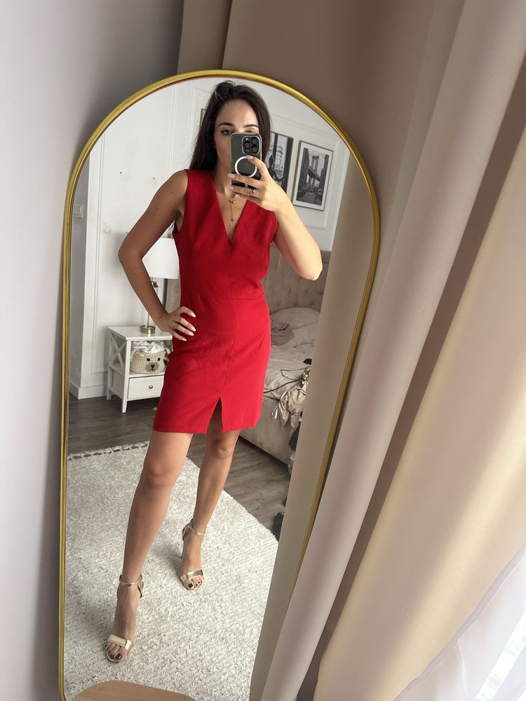 Czerwona sukienka Mango wesele prosta mini S