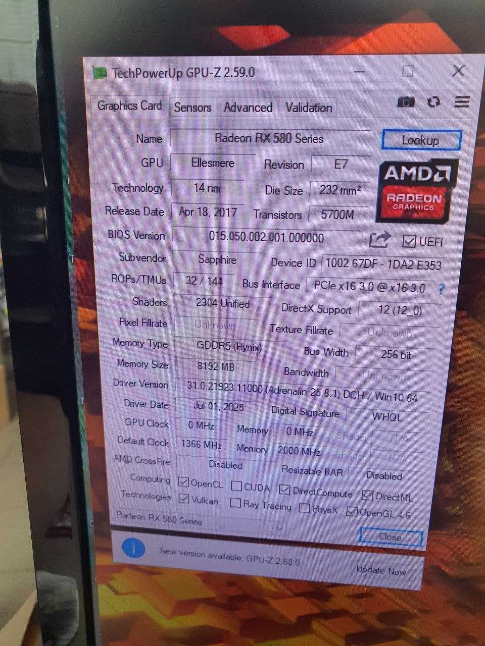 Видеокарта Sapphire RX580 Pulse 8 Gb GDDR5 256 bit в отличном сост.