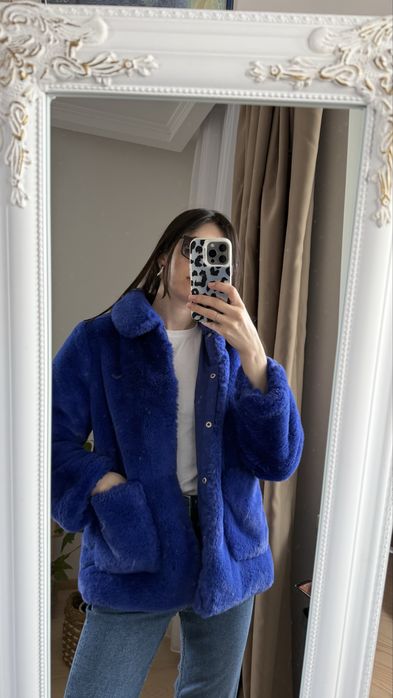 Шуба синя штучна