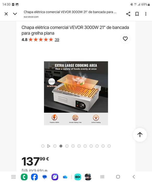 Grelhador industrial vevor novo