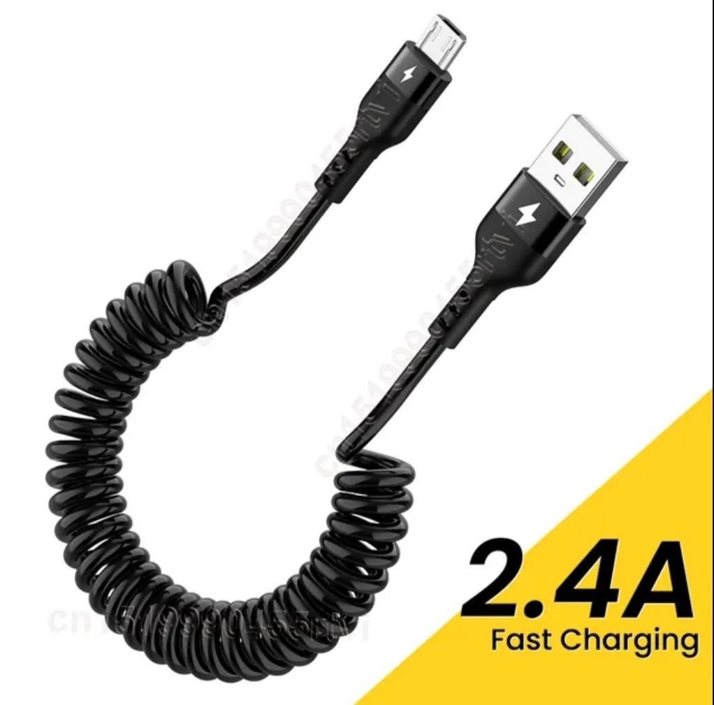 Кабель-пружина растягивается от 40 см до 1.2 метра микро-юсб micro-usb