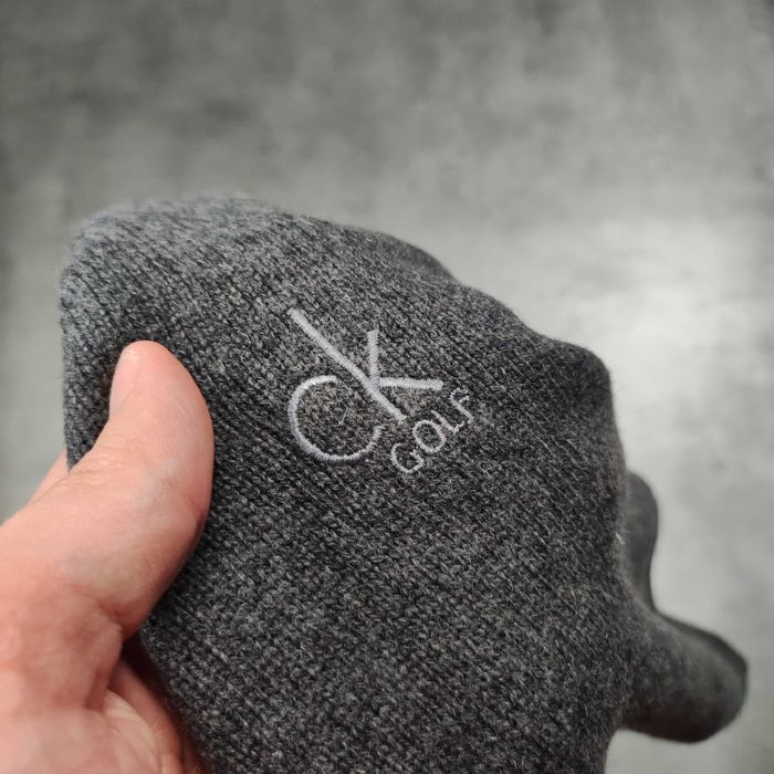 MĘSKI Elegancki PREMIUM Wełniany Sweter Haft Szary Calvin Klein Golf