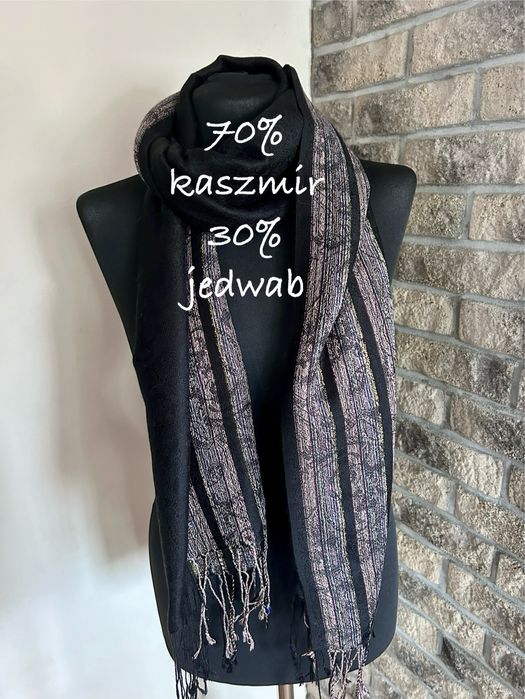 Czarny kaszmirowy szal kaszmir jedwab