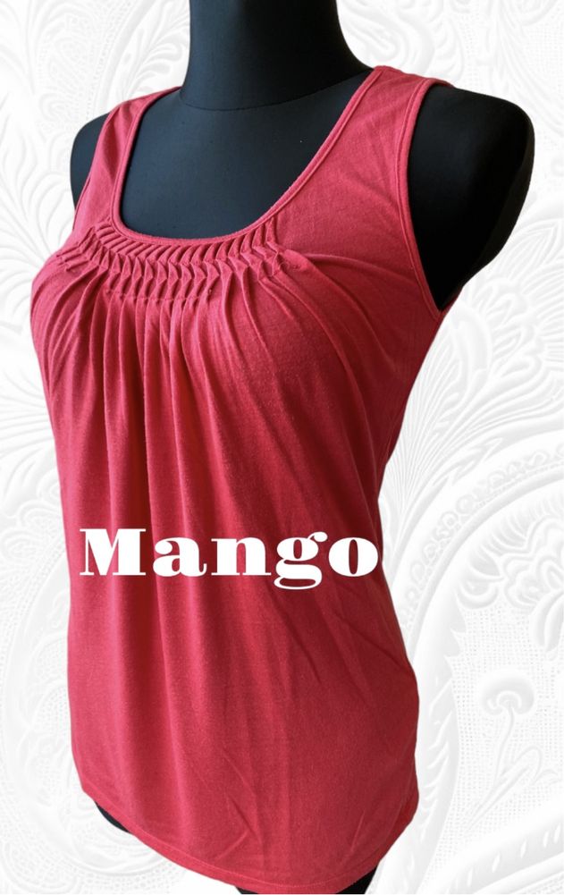 Malinowa bluzka top koszulka z marszczeniami Mango bawełna rozmiar S/M