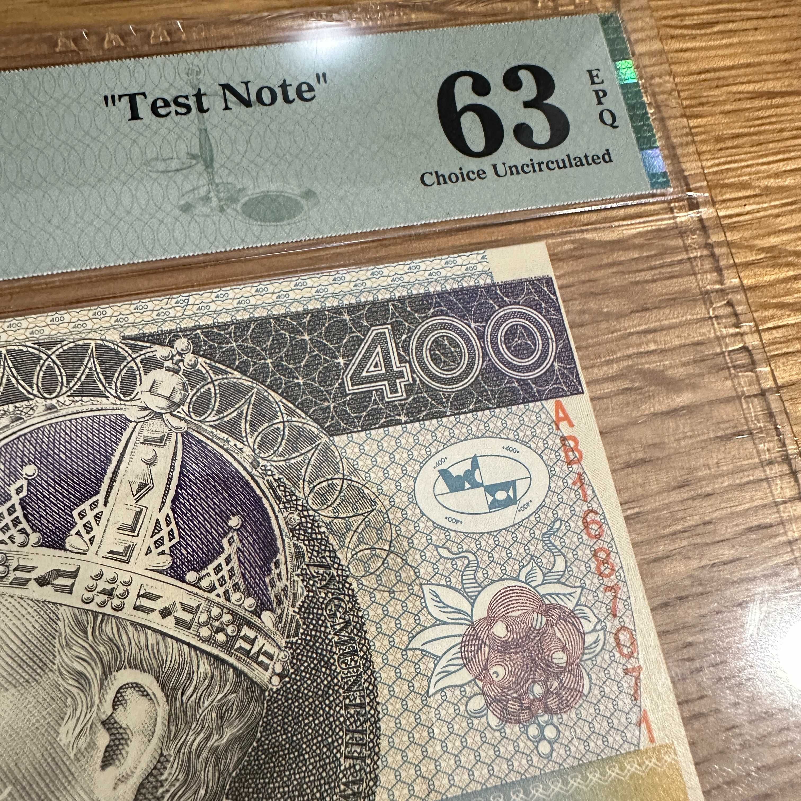 400 złotych 1996 PWPW wersja jak obiegowa bez nadruków PMG 63