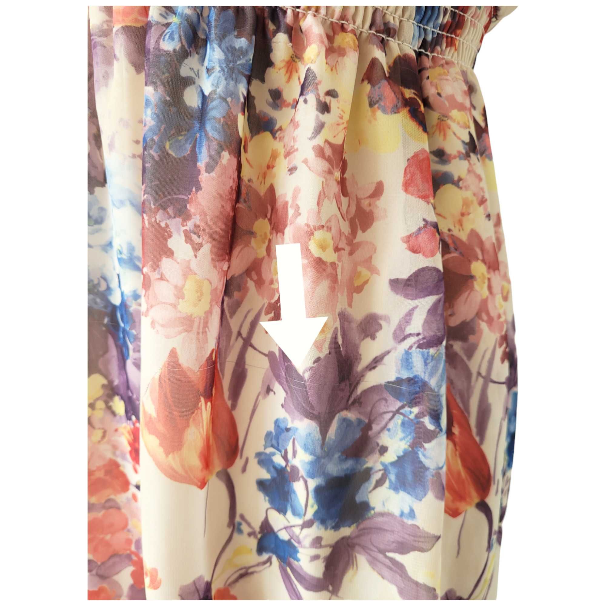 Kolorowa szyfonowa sukienka kwiaty M Sisters dekolt kopertowy boho