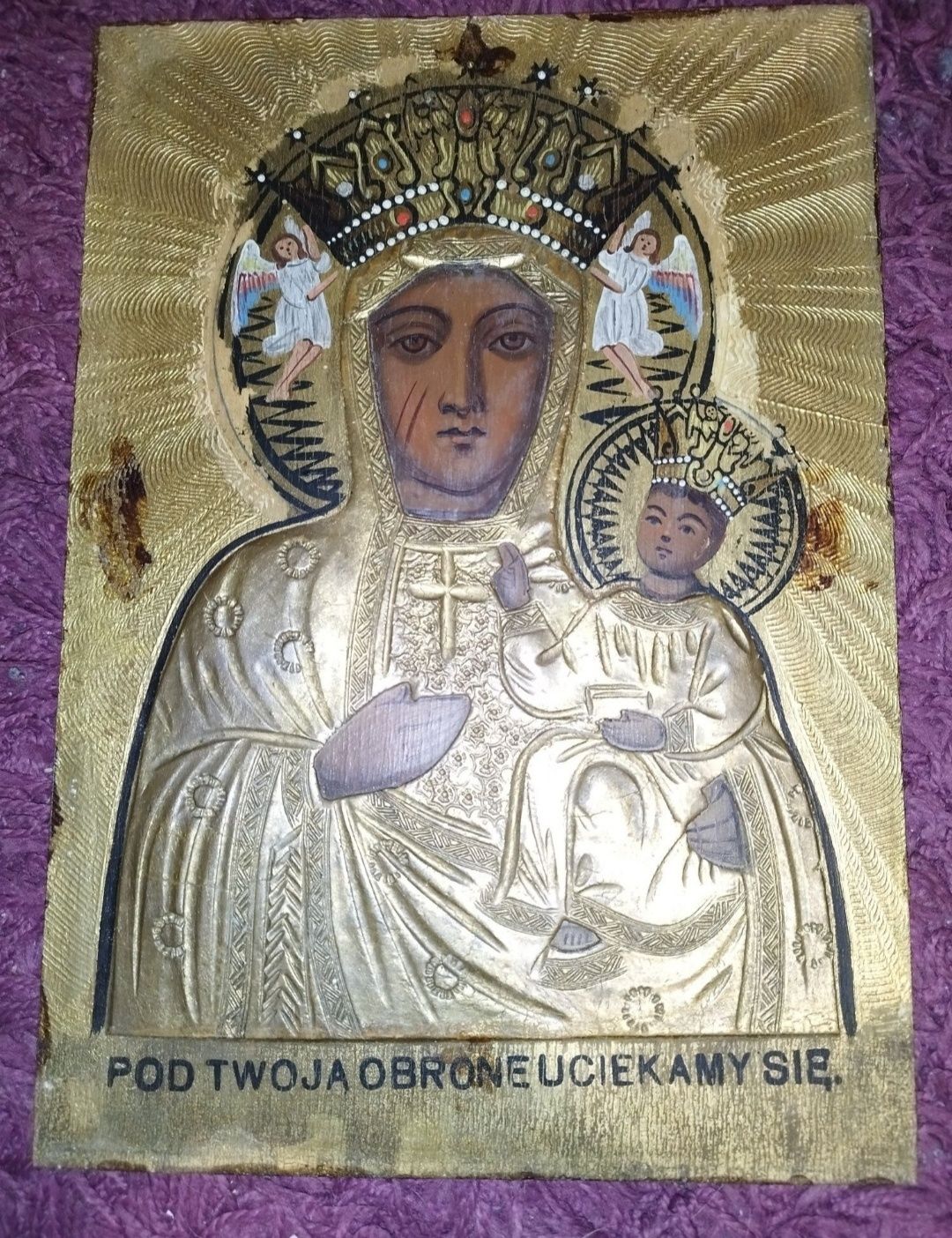 Stara ikona.. obraz.. Matka Boska Częstochowska w otwieranej ramie..