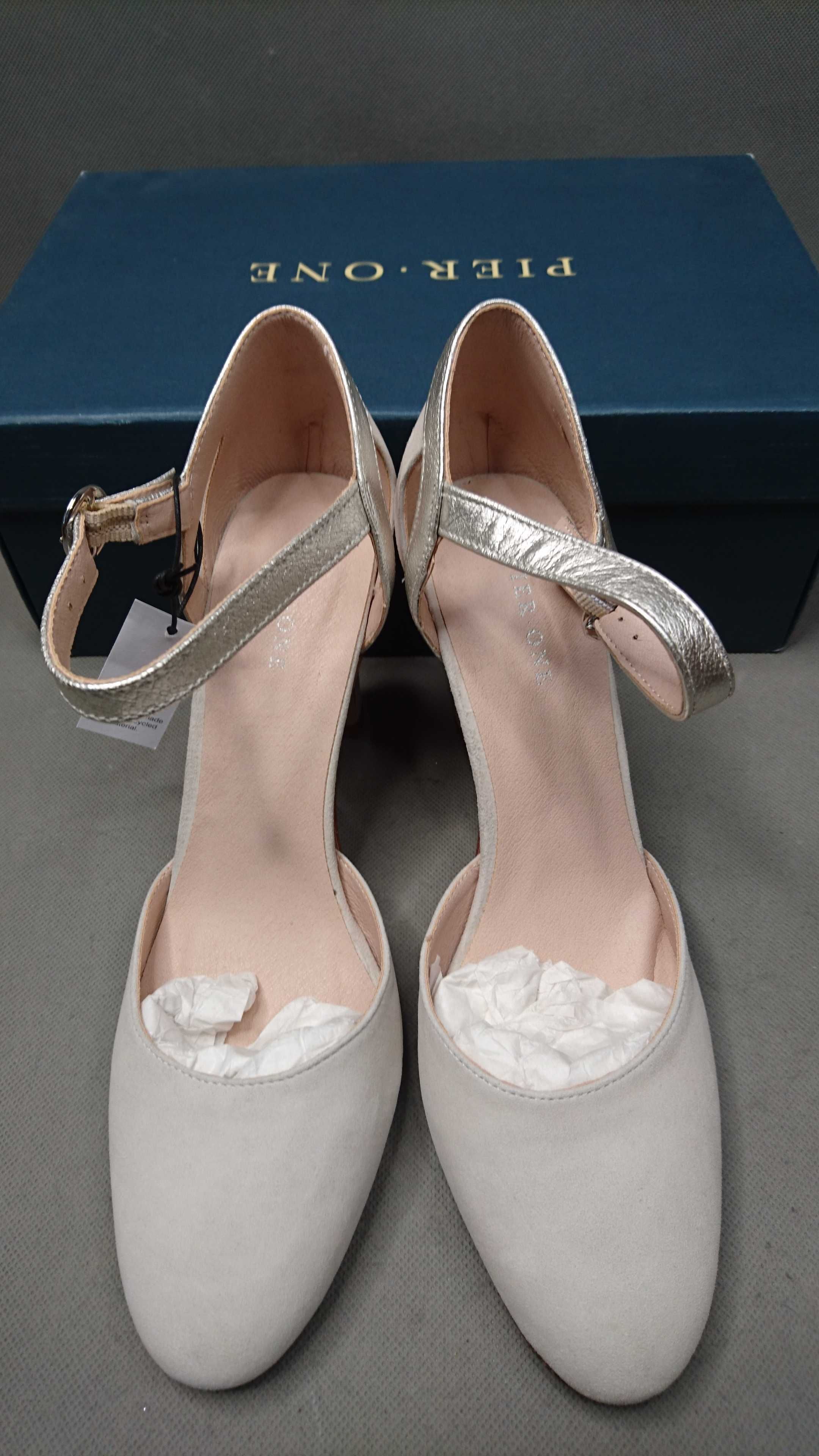 Buty Szpilki Czółenka Pier One High Heels Leather Pumps Beige R.40