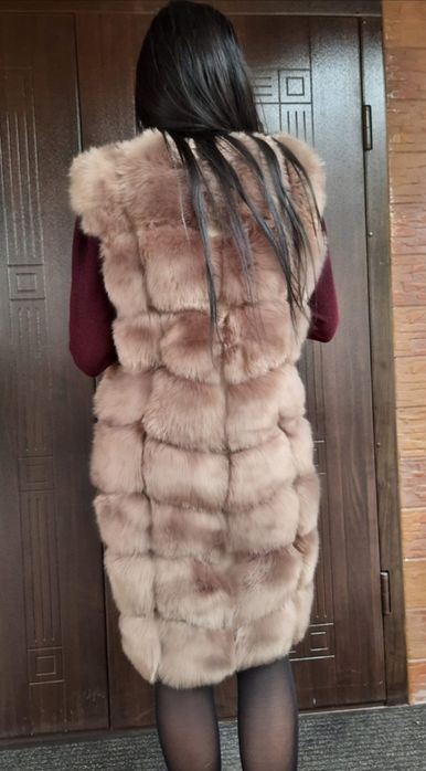 Меховая жилетка Эко мех 90 см персик  40 42 44 размера