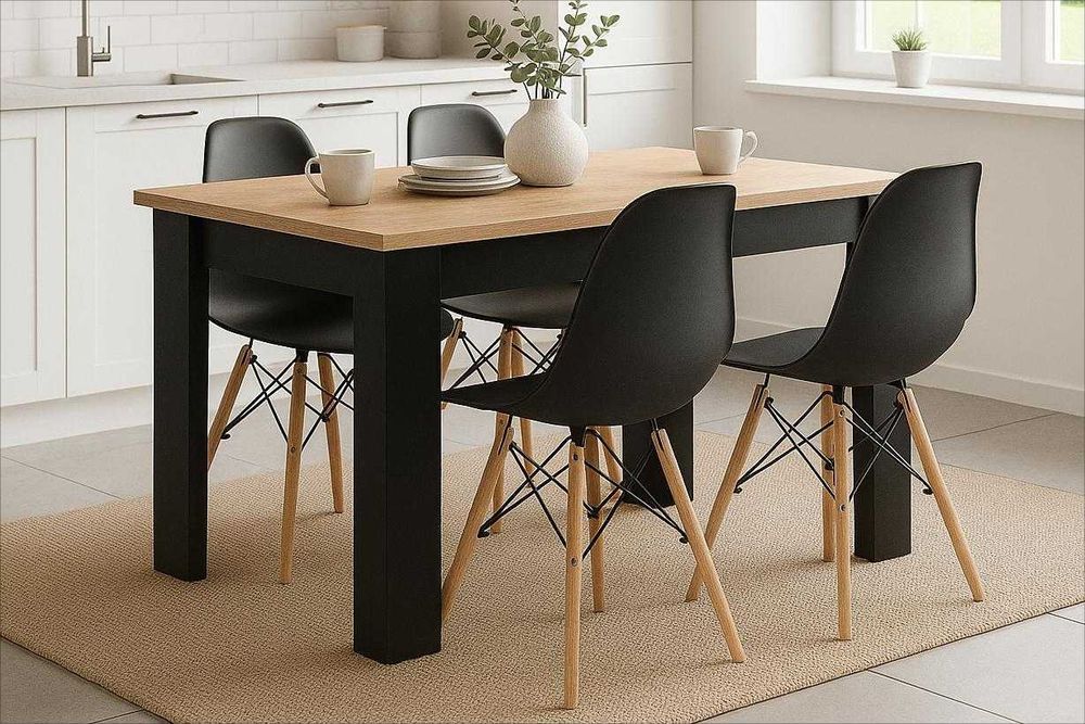 NOWY Stół z Krzesłami Drewniany do Kuchni Salonu Jadalni Craft Czarny