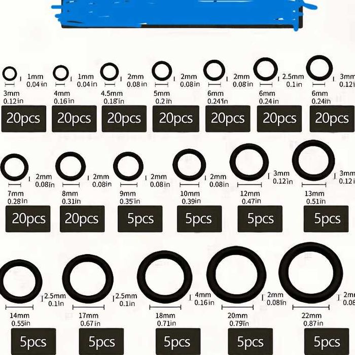 Komplet uszczelek -o ringów - 225 sztuk- 18 rozmiarów