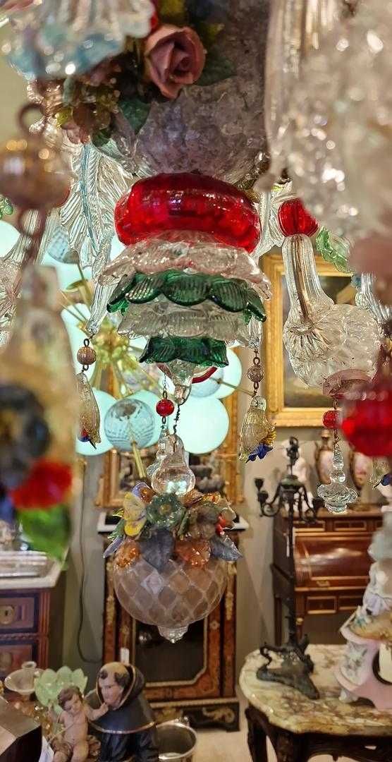 Lustre Murano 8 Braços Vidro Soprado Multicolorido com Flores Séc. XX