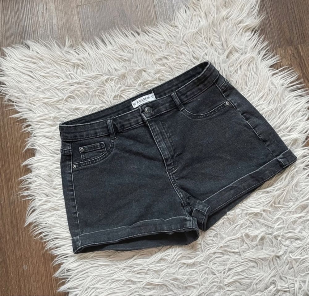 pull&bear denim czarne ciemnoszare jeansowe basic spodenki szorty 36 S