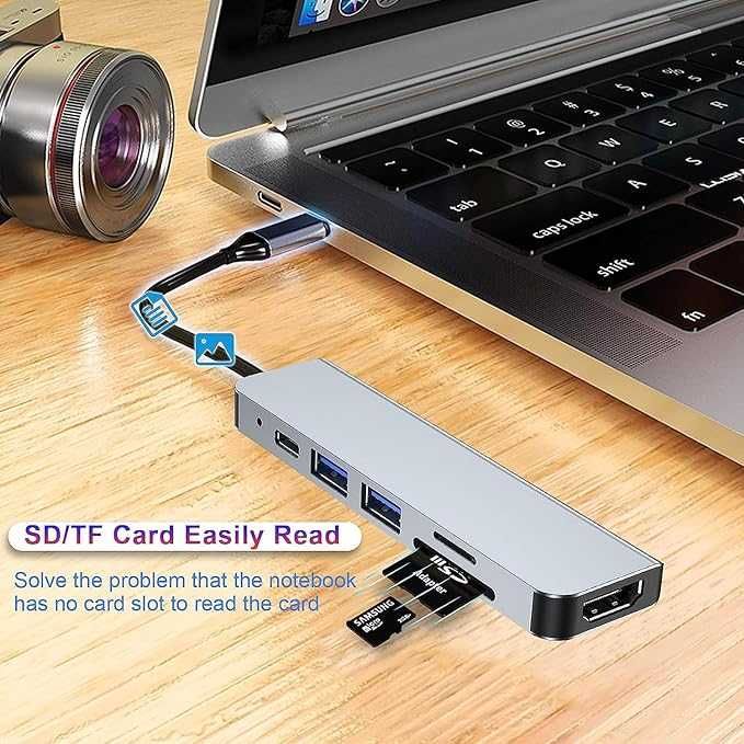 adapter Hub USB C Multiport 6w1