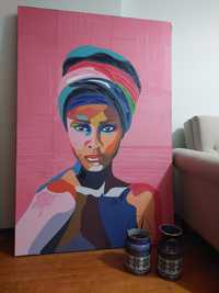 Quadro Africana pintado em tela com1,5m por 1m