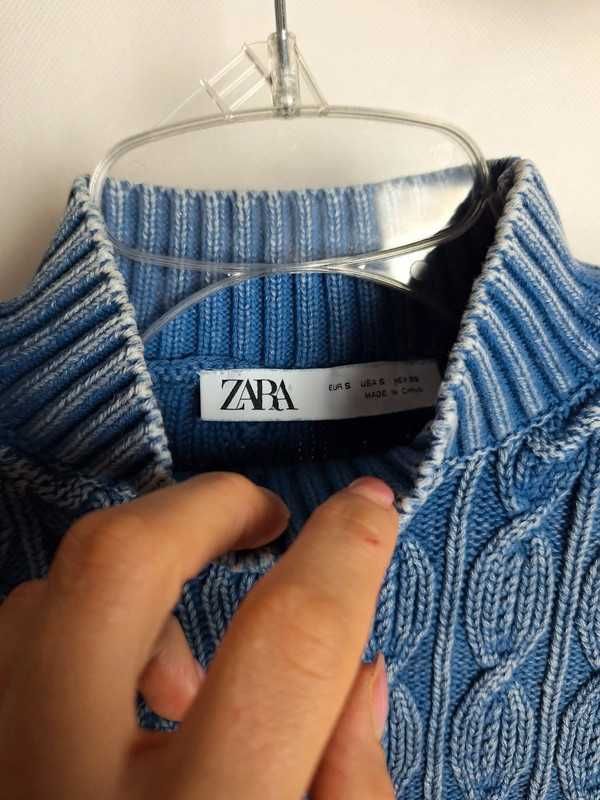 Bawełniany bezrękawnik kamizelka sweterkowa ZARA z golfem crop top 36S