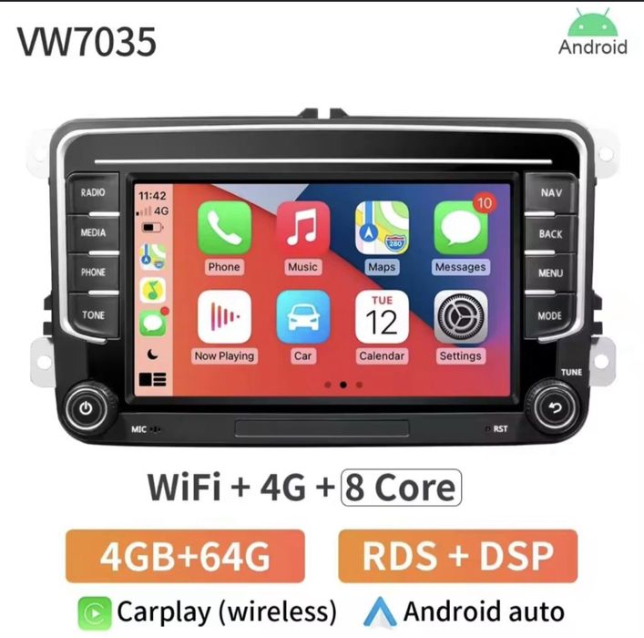 Магнитола штатна 4/64 ГБ для VW/Skoda/Seat, фольсваген шкода