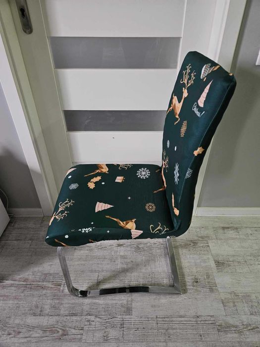 Świąteczne pokrowce na krzesła elastyczne 4 sztuki zielone święta