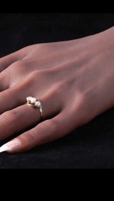 Pierścionek zabytkowy 1905r złoto 18k perła diamenty 0.4 crt