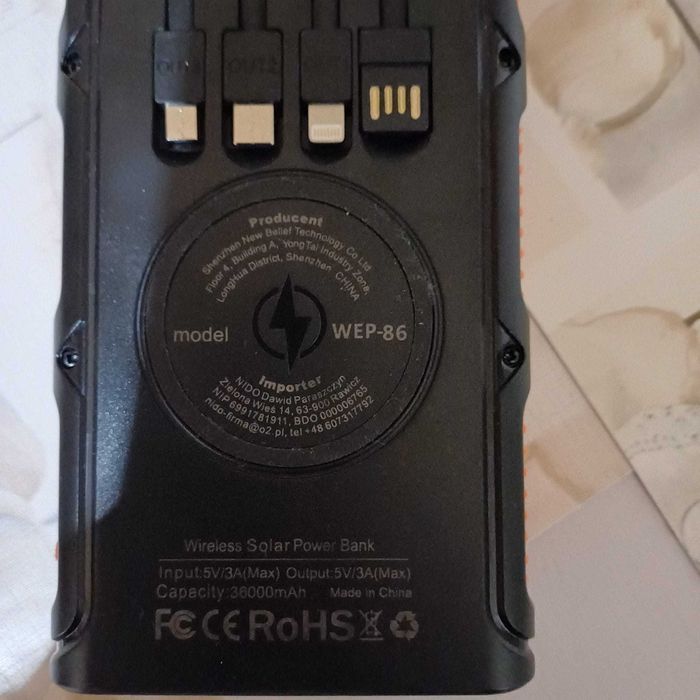 Powerbank ładowarka solarna indukcja 36000 mAh