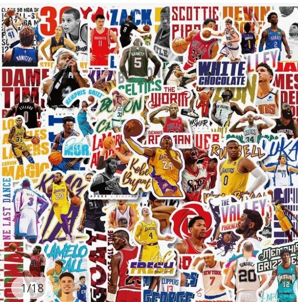50 naklejek o teamtyce NBA, fajna dekoracja na ścianę