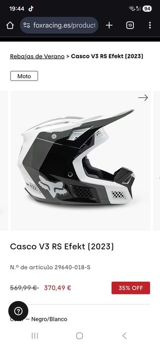 Capacete Fox V3 RS Efekt Novo