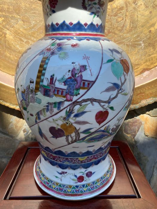 Pote de Chá Talha Porcelana Chinesa séc XVIII 56 cm Assinado
