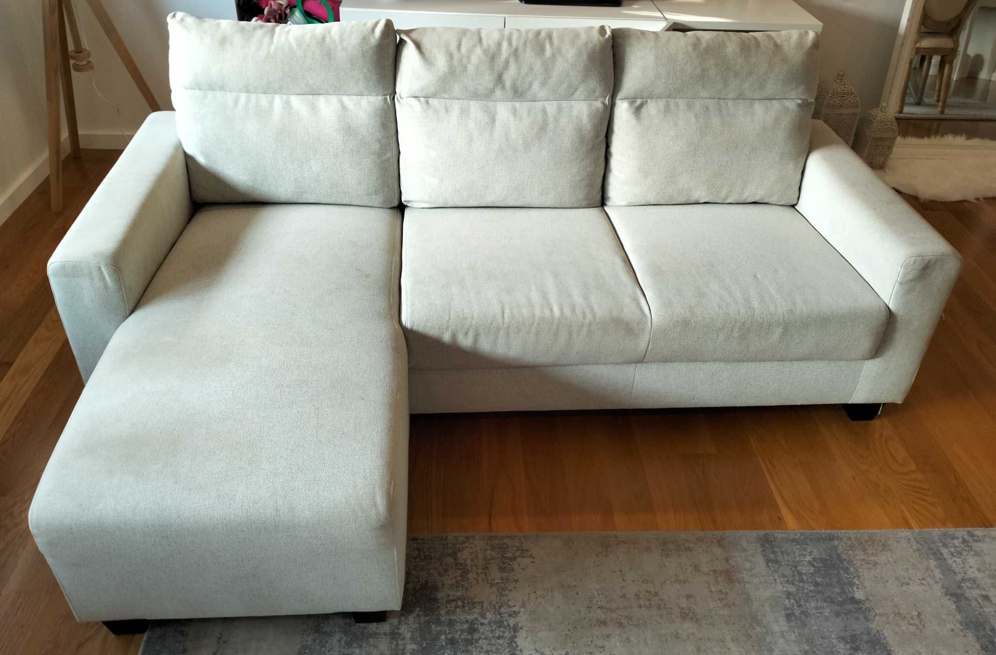 Sofá 3 lugares c/chaise longue bege