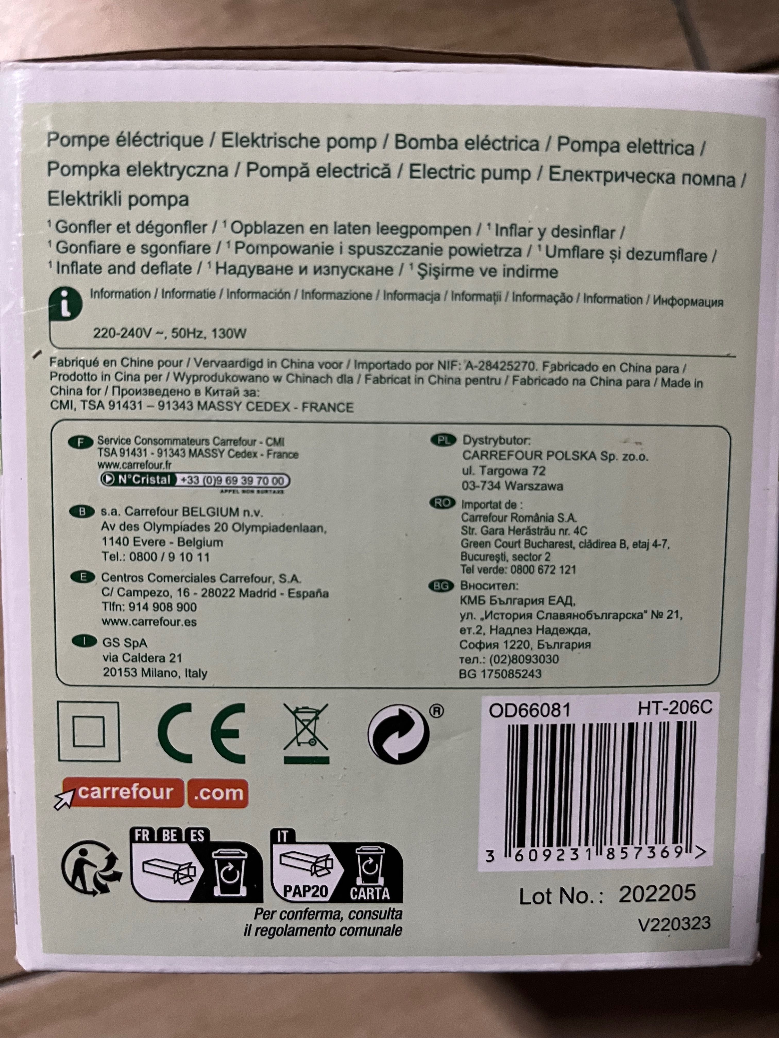 Pompka elektryczna 220-240 V , 50Hz, 130W