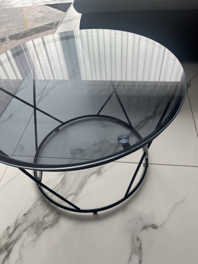 Stol kawowy stolik szklany czarna podstawa