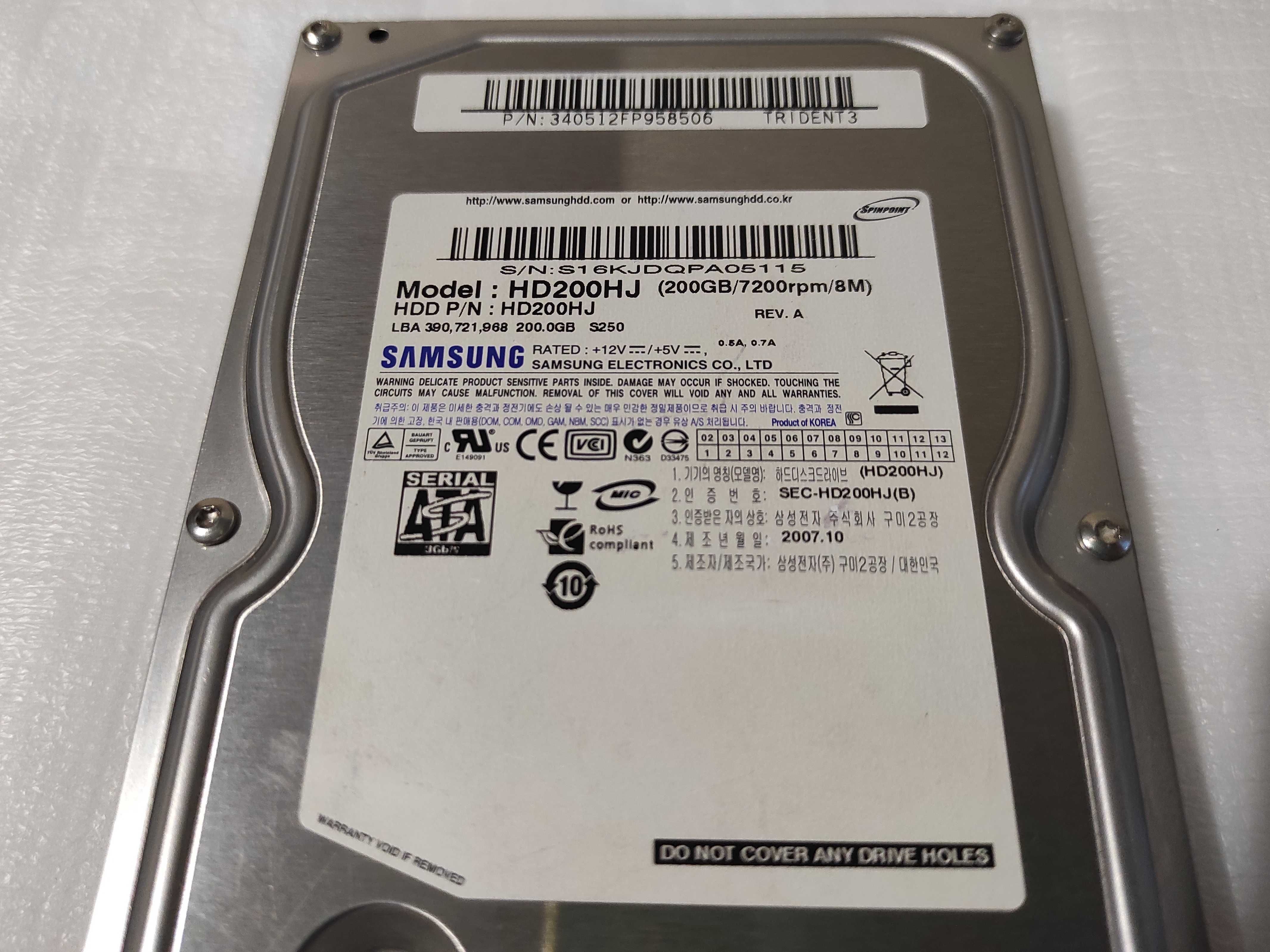 HDD 3,5" SATA Samsung 200GB (HD200HJ) в отличном состоянии СМАРТ/скан