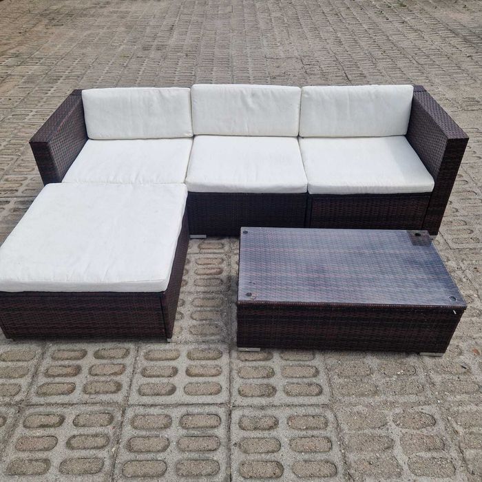 Narożnik ogrodowy sofa z funkcja spania relax zestaw mebli rattanowy