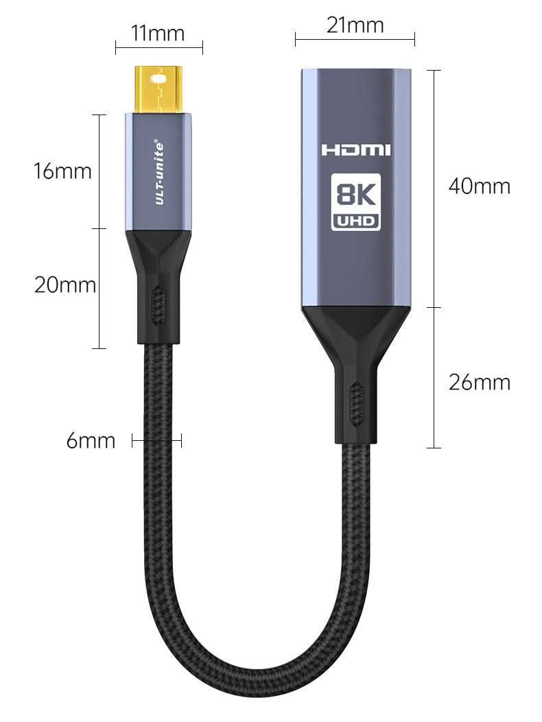 Переходник Mini DisplayPort 1.4 HDMI 2.1 Mini DP 4k 120hz 1080P 240hz