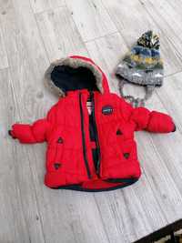 czerwona kurtka zimowa, rozmiar 68, puszek i czapka