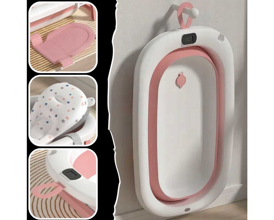 Wanienka Dla Dzieci Niemowląt Składana z Termometrem LCD i Poduszką
