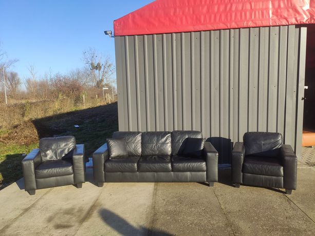 Sofa skórzana 3-osobowa+2 fotele-100% skóra naturalna! Nowoczesny!