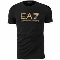 Ea7 Emporio Armani T-Shirt Ze Złotym Haftowanym Logo /L